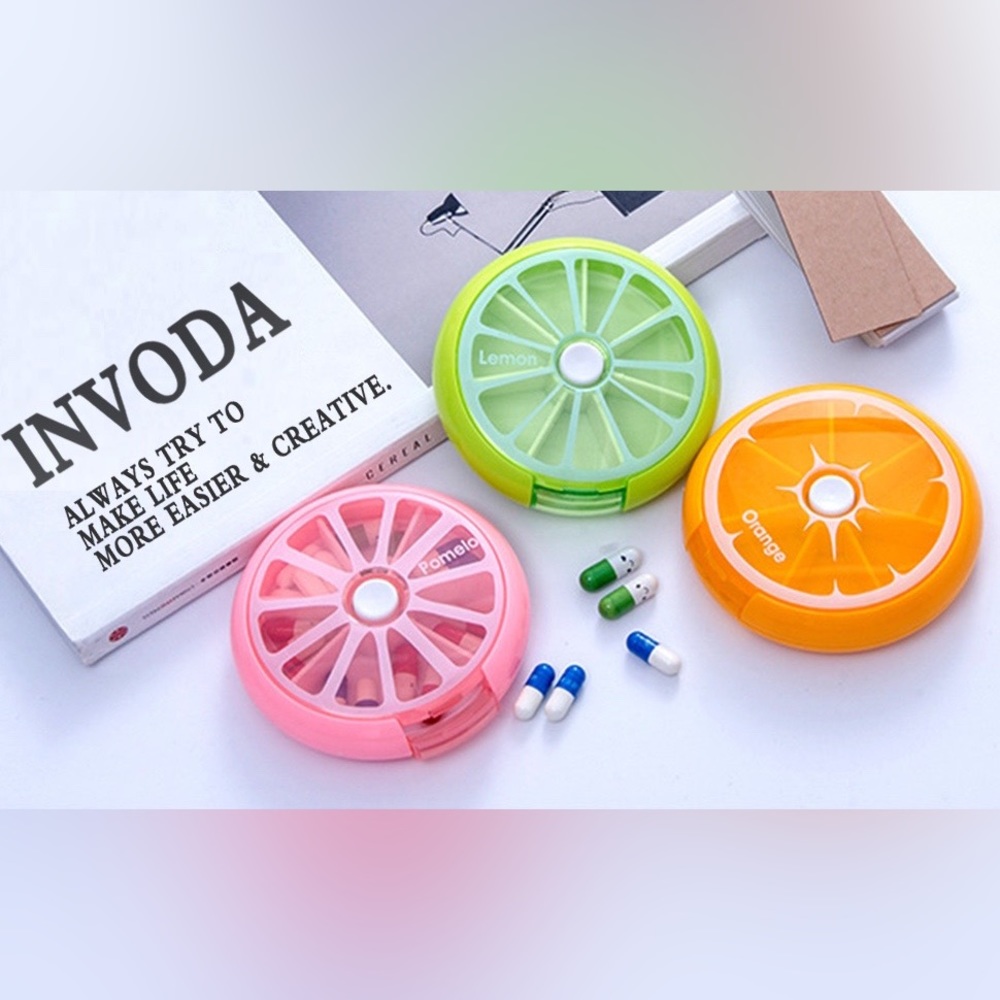 NEW 3 x pill cases with 7 compartments each, orange, green, and pink colors